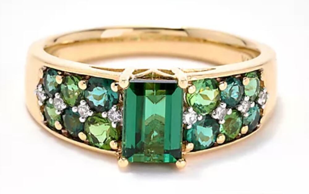 Vault Discoveries Brazilian Green Tourmaline Ring, Diamond Accents, 14K, Size 7
